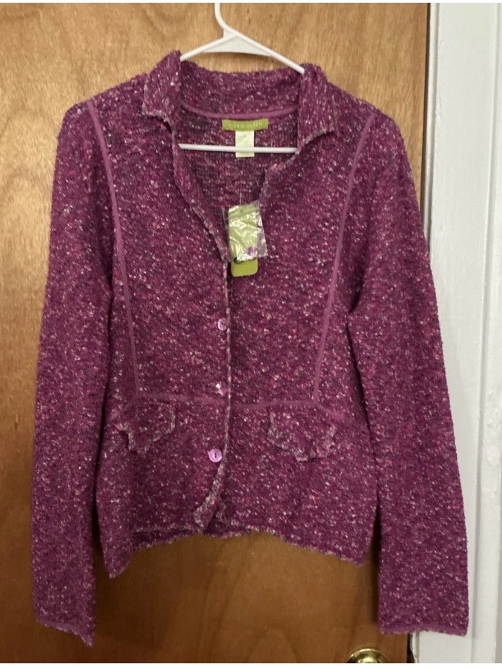 Sigrid Olsen Purple Tweed Button-Front Cardigan Jacket